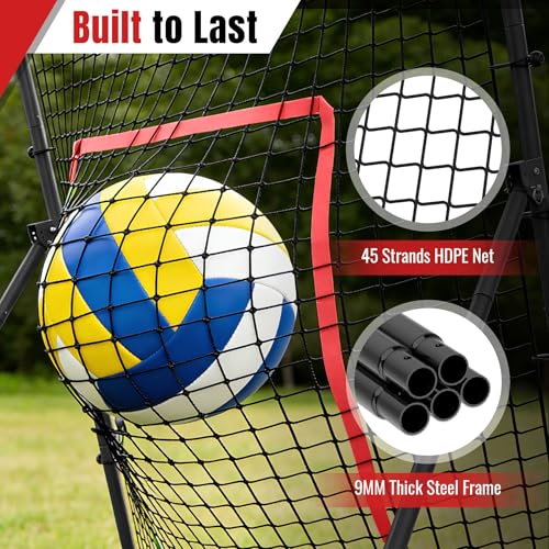 Suteck 7x4ft Volleyball Rebounder Net 2-Net System, 5-Angle Adjustable & Durable Trainer for Spike, Serve, Passing & Solo Practice, Includes Storage Bag for Easy Travel & Portability