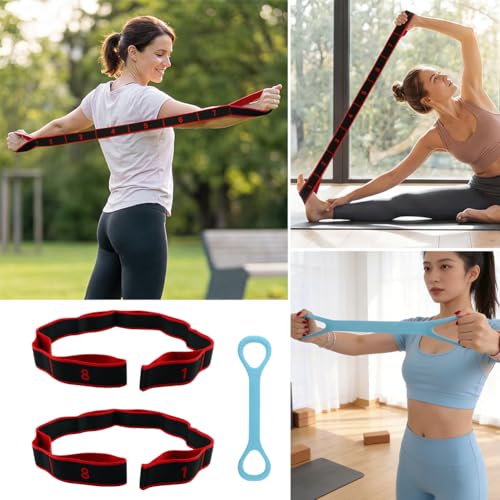 8-Section Elastic Training Band, 3 PCS Elastic Yoga Stretching Strap, Professional Resistance Bands, Exercise Bands Set for Pilates, Rehabilitation and Yoga