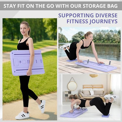 Pilates Board - Pilates Reformer Set, Multi-Purpose Foldable Pilates Reformer Board for Home, 5 in 1 Pilates Sliding Board - color: Purple Set