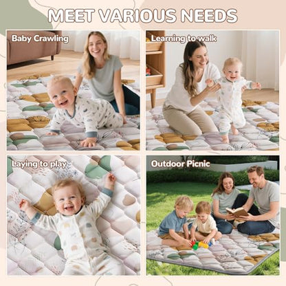Boho Baby Play Mat - 59x59 Foldable Machine Washable Thick Sponge Padded Floor Mat - Non Slip Tummy Time Playpen Rug for Indoor Outdoor Room Decor
