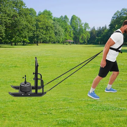 Weight Sled for Push-Pull Training, Fitness Workout Sled for Strength and Speed, Compatible with 1" & 2" Weight Plates, Adjustable Height, Heavy-Duty Prowler Sled, Black