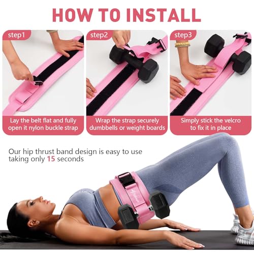 Hip Thrust Belt for Dumbbells & Barbells, Premium Leather Non-Slip Glute Bridge Pad for Booty & Lower Body Workouts, Adjustable Weight Belt for Women Home Gym Training