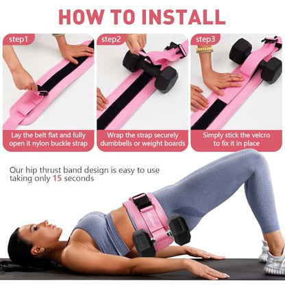 Hip Thrust Belt for Dumbbells & Barbells, Premium Leather Non-Slip Glute Bridge Pad for Booty & Lower Body Workouts, Adjustable Weight Belt for Women Home Gym Training