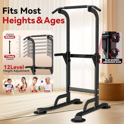 Power Tower Pull Up Dip Station Foldable, Pull Up Bar Station Adjustable, Multi-Function Home Gym, Strength Training Fitness Equipment, Triangular Design, for Home Outdoor - color: Black-Max 260 lbs