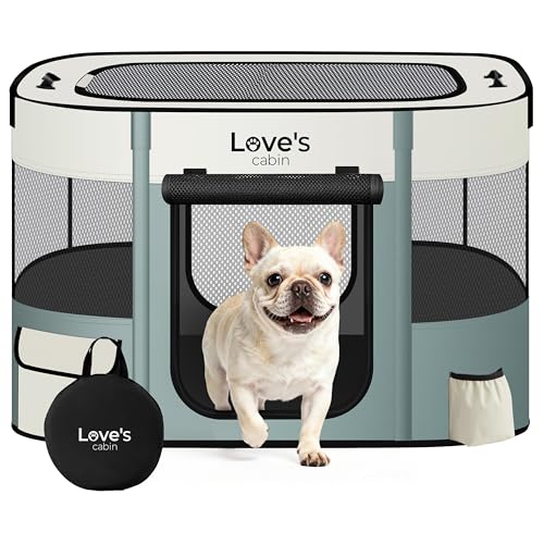 Love's cabin Pet Puppy Dog Playpen, Medium Dog Tent Crates Cage Indoor/Outdoor, Portable Exercise Playpen for Cat, Foldable Pop Up Dog Kennel Playpen with Carring Case (M, Gray Green) - color: Gray green, style: Medium
