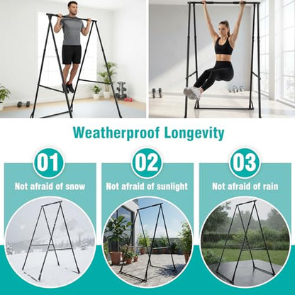Foldable Free Standing Pull Up Bar Power Tower Dip Station 771LBS Capacity Strength Training Fitness Equipment for Home