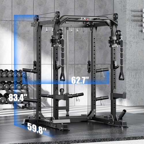 Power Rack Power Cage Multi-Function Squat Rack with Cable Crossover System Selectable More Training Attachment Power Rack for Garage & Home Gym