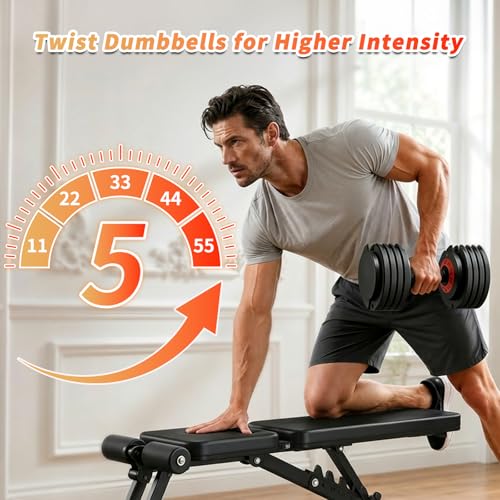 SKOK 25/55 lbs Pair Adjustable Dumbbells Set, Adjustable Weights Dumbbells Set for Men and Women with Anti-Slip Fast Adjust Weight by Turning Handle Dumbbell with Tray - color: 55lbs-Black-Pair