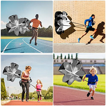 Running Speed Parachute, 2 Pack Speed Resistance Parachute with Adjustable Strap Training Parachute Speed Chute for Kids Youth Adults Speed and Acceleration Training 56 inch
