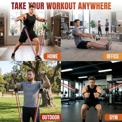 WHATAFIT Resistance Bands, Exercise Bands with Handles, Workout Bands for Working Out, Fitness Bands Set for Home Gym Full Body Strength Training, Muscle Tone, Yoga & Stretching