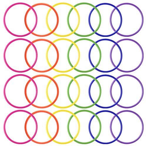 24 Pcs Multicolor Plastic Toss Rings Kids Ring Toss Game Carnival Rings for Speed and Agility Practice Games, Garden Backyard Outdoor Games, Bridal Shower Game, Game Booth