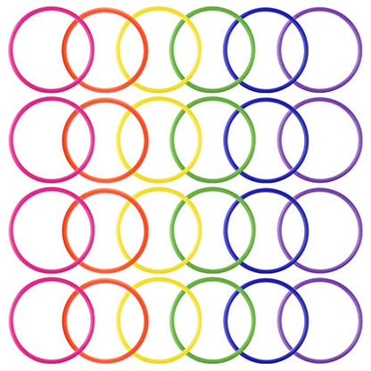 24 Pcs Multicolor Plastic Toss Rings Kids Ring Toss Game Carnival Rings for Speed and Agility Practice Games, Garden Backyard Outdoor Games, Bridal Shower Game, Game Booth