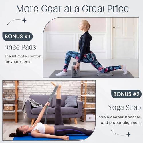 Yoga Blocks 2 Pack for Wrist Relief Yoga Blocks Wrist Support Set with Knee Pads and Strap Improve Comfort and Grip, Nonslip EVA Foam Pilates Exercise Balance Stretching Accessories Meditation