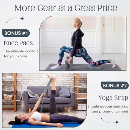 Yoga Blocks 2 Pack for Wrist Relief Yoga Blocks Wrist Support Set with Knee Pads and Strap Improve Comfort and Grip, Nonslip EVA Foam Pilates Exercise Balance Stretching Accessories Meditation