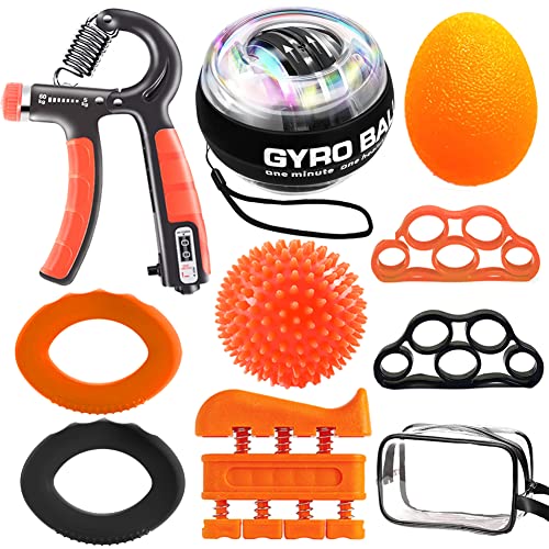 Hand Grip Strengthener Workout Kit (10Pcs) Hands Grip Strength Trainer, Forearm Gripper, Finger Exerciser Stretcher Wrist Ball, Stress Relief Ball for Men and Women, Injury Recovery