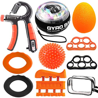 Hand Grip Strengthener Workout Kit (10Pcs) Hands Grip Strength Trainer, Forearm Gripper, Finger Exerciser Stretcher Wrist Ball, Stress Relief Ball for Men and Women, Injury Recovery