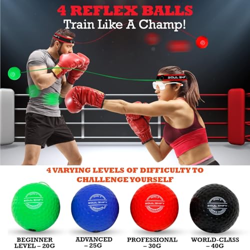 Soul Shift Boxing Reflex Ball Set | Competition Edition for Kids & Adults | Train Speed, Focus & Hand-Eye Coordination | Adjustable Headbands & Multiple Balls | Fun Home, Gym & MMA Training Equipment