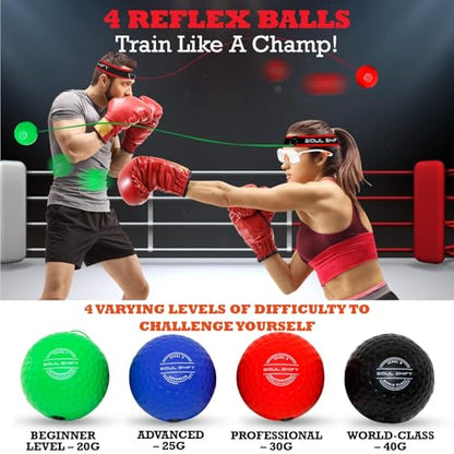Soul Shift - Boxing Reflex Ball – Dual Competition Set | 2 Adjustable Headbands + 2 Training Balls + App Included | Speed, Agility & Hand-Eye Coordination for Adults & Kids | MMA Training Equipment