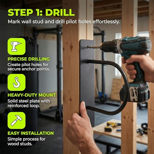 Battle Rope Wall Mount Kit - Home Gym, Garage & Studio Heavy Duty Steel Anchor + Storage Hook for 30-50ft Ropes (1"-2.5")"
