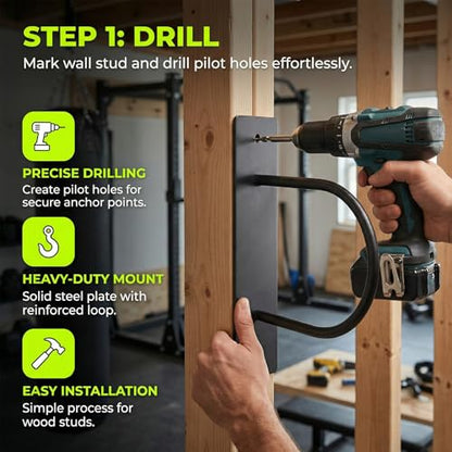 Battle Rope Wall Mount Kit - Home Gym, Garage & Studio Heavy Duty Steel Anchor + Storage Hook for 30-50ft Ropes (1"-2.5")"