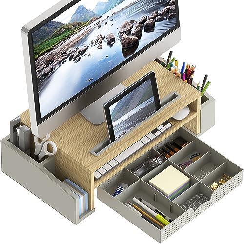 Simple Houseware Desk Monitor Stand Riser w/ Adjustable Tray, Oak - color: Oak