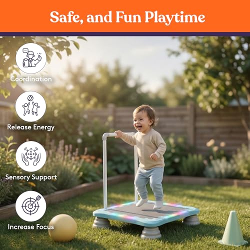 Special Supplies Kids Musical LED Trampoline Rebounder Bouncing Board – Sensory Balance and Bounce Toy for Indoor and Outdoor Kids Toys - Outdoor Play Equipment