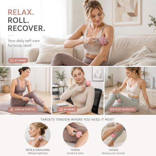 Portable Massage Tool for Muscle Relief, Trigger Point Roller Stick for Deep Tissue Massage, Handheld Recovery Tool for Neck, Back, Legs, Arms & Feet
