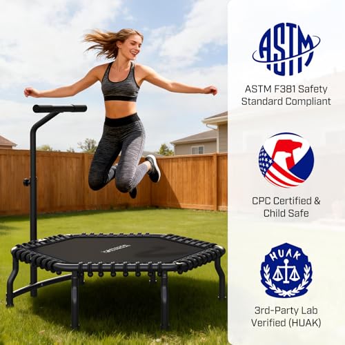 ANCHEER Trampoline, 50'' Rebounder Trampoline for Adult with Bar, Indoor Mini Trampoline, 550LBS Fitness Trampoline with Bungee, Jumping Cardio Equipment, Exercise Trampoline at Home Gym