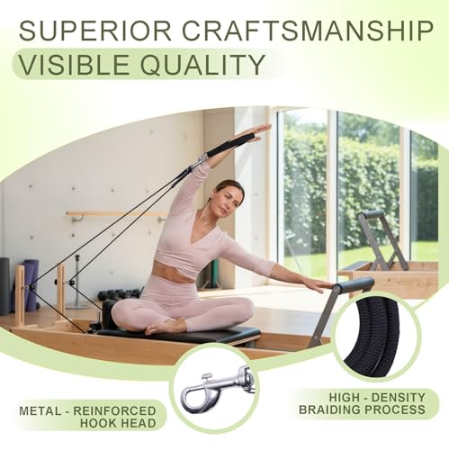 Pilates Reformer Replacement Ropes (2 Pack), 110” Extra Long 8mm Nylon Rope with Metal Grommet, Heavy Duty Low-Noise Pulley Rope for Reformer, Tower & Cadillac-Style Equipment - color: strap with hook