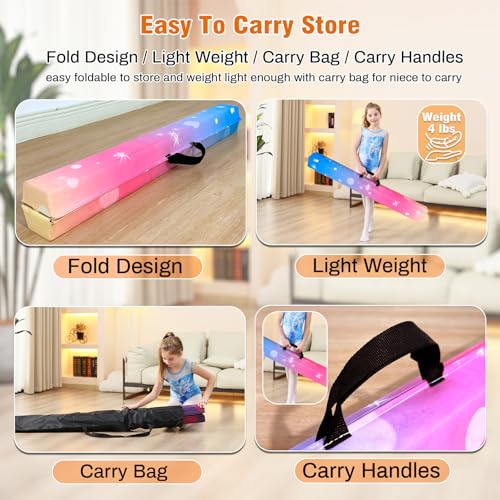 MARFULA 6 FT / 8 FT / 9 FT Folding Gymnastics Beam Foam Balance Floor Beam - Extra Firm - Suede Cover - Anti Slip Bottom with Carry Bag for Kids/Adults Home Use