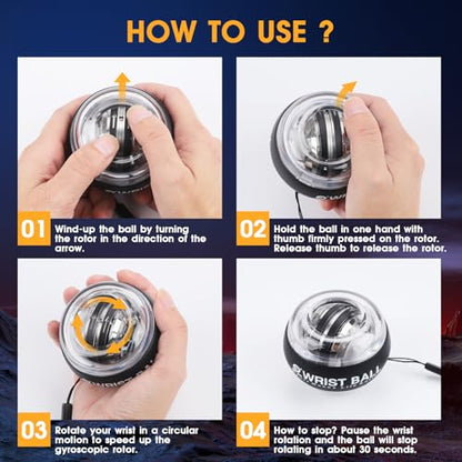 JIN BD Auto-Start Wrist Ball, Upgraded Gyroscopic Forearm Exerciser and Grip Trainer for Hand, Finger & Arm Strength Training, Wrist Strengthener with Storage Bag for Home Gym & Sports Fitness