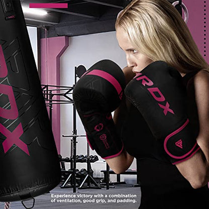 RDX Boxing Gloves, Pro Training Sparring, Maya Hide Leather, Muay Thai MMA Kickboxing, Men Women Adult, Heavy Punching Bag Focus Mitts Pads Workout, Ventilated Palm, Multi Layered, 8 10 12 14 16 18 Oz - color: PINK, size: 12 OZ