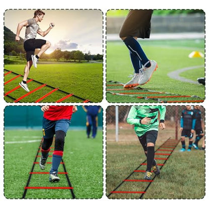 Professional Agility Ladder Speed Training Equipment Set-20ft Agility Ladder,12 Soccer Cones, 4 Agility Hurdles, Running Parachute, Suitable for Soccer Football Basketball Training