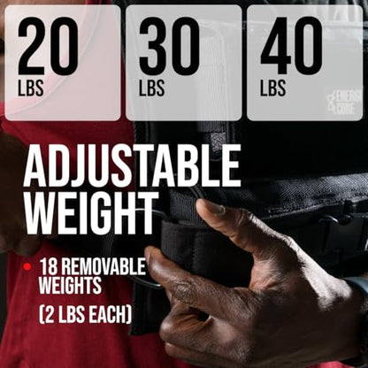 ENERGI CORE Adjustable Weighted Vest , 20lbs/30lbs/40lbs - Heavy Duty Tactical Weight Vest for Men & Women Workout - Removable Iron Weights, Reflective Strip & Zipper Pocket - Strength Training, Running & Fitness