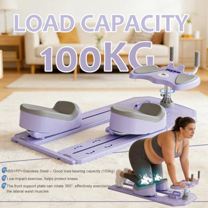 Spine Twist & Stretch Trainer Machine,Adjustable Knee Slide Ab Glider with Dual Rails,Detachable Low Impact Home Workout Equipment for Abs, Glutes, Thighs & Full Body Training