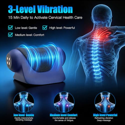 Neck Massager with Heat, Red Light & Vibration Adjustable, Heated Neck Stretcher with 3 Modes, Rechargeable Cervical Traction Device for Pain Relief & Muscle Relaxation, Gift for Women Men