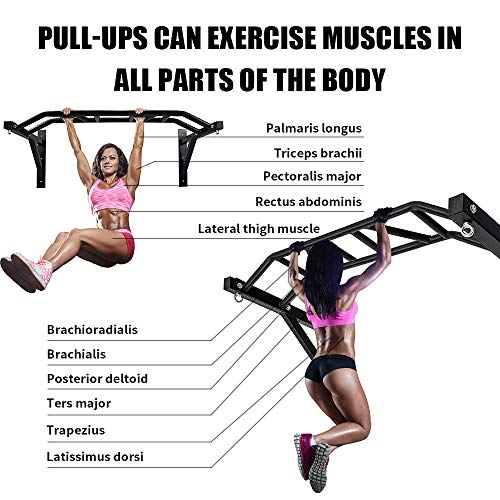 Wall Mounted Pull Up Bar and Dip Station, Heavy Duty Wall Mount Pull-up Chin Up Bar Multifunctional Home Gym Workout Indoor Exercise Equipment Support to 440 Lbs - style: Multi-grip