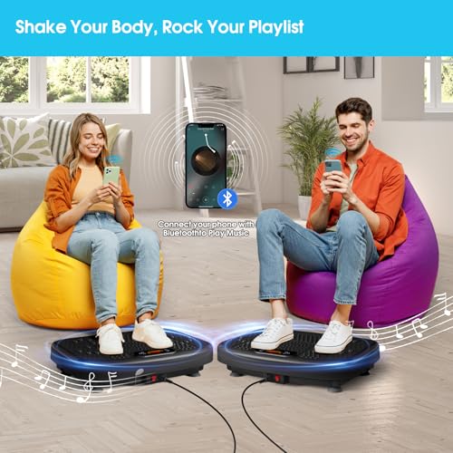 SoftGym Waver Vibration Plate Exercise Machine for Lymphatic Drainage Weight Loss,120 Speed Levels Vibrating Platform with Resistance Bands,Full-Body Workout Equipment for Muscle Activation - style: Slim- Midnight.BT