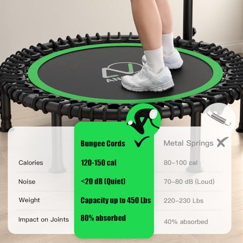 ANCHEER Trampoline, 40" Mini Rebounder Trampoline for Adults/Kids with 4 Level Adjustable Foam Handle,Bungees Fitness Trampoline Indoor/Outdoor, 400LBS Exercise Trampoline for Home, Garden, and Gym