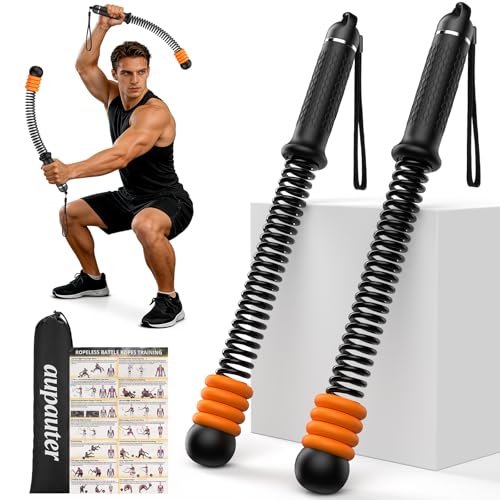 2PCS Adjustable Weighted Ropeless Battle Ropes, Heavy Duty Cordless Battle Rope, HIIT, Cardio, Full-Body Workout Tool, Non-Slip Spiral Handles, Home Gym Equipment, Women and Men Black