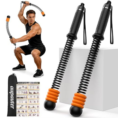 2PCS Adjustable Weighted Ropeless Battle Ropes, Heavy Duty Cordless Battle Rope, HIIT, Cardio, Full-Body Workout Tool, Non-Slip Spiral Handles, Home Gym Equipment, Women and Men Black