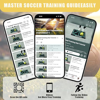 2F22E Soccer Training Mat for Kids & Youth, Non-Slip Silent Footwork Training Equipment with Soccer Bounce Trainer & Socks, Ball Mastery Skills Mat with Instructional Video for Indoor Practice