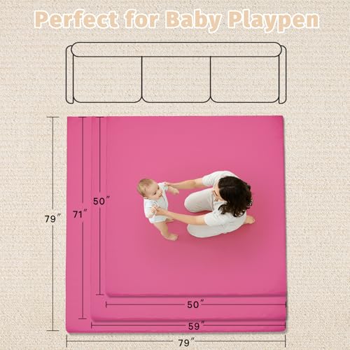 Waterproof Baby Play Mat for Floor Memory Foam 50 * 50 Cushion Playpen Playmat Tummy Time Crawling Mat Nursery Rug Thick Pad Create Soft & Safe Area for Infants,Toddler,Kids,Hot Pink