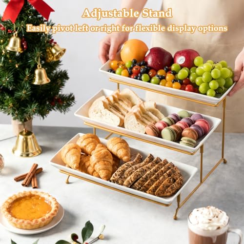 LYEOBOH 3 Tier Serving Stand and Platters Set Tiered Serving Tray for Party - color: Gold, style: 14inch Rectangle platter