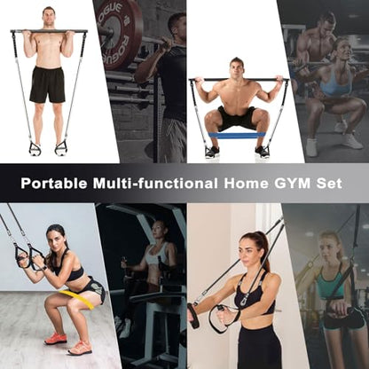 Pilates Bar Kit with Resistance Bands,Pilates Bar with Stackable Bands Workout Equipment for Legs,Hip,Waist and Arm,Exercise Fitness Equipment for Women & Men Home Gym Yoga Pilates - color: Glossy Black