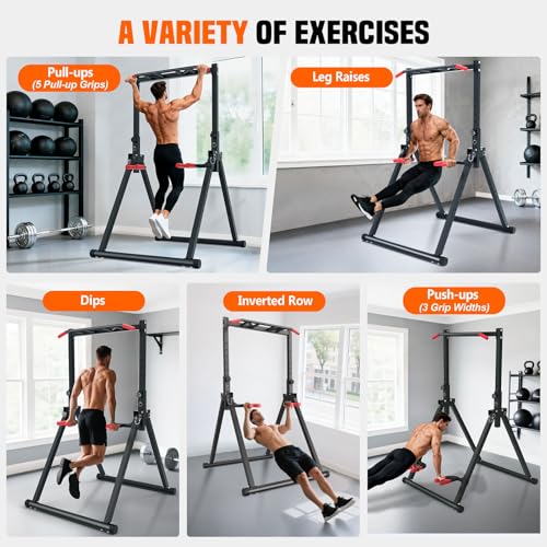 Foldable Power Tower Dip Station for Pull Ups, Dips & Push Ups, Upgraded Free Standing Pull Up Bar Station, Multi-function Workout Equipment for Home Gym Strength Training, Support 440LBS