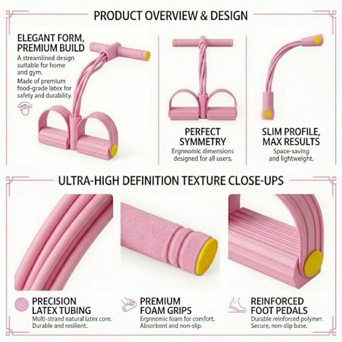 Pedal Resistance Bands with Handles, Upgrade 6-Tubes Manual Tension Training Pedal, Natural Rubber Foot Pedal Resistance Bands, Multifunction Fitness Bands for Abdomen, Waist, Arm, Leg - color: Pink