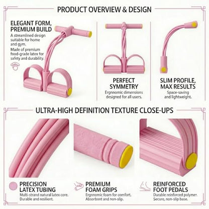 Pedal Resistance Bands with Handles, Upgrade 6-Tubes Manual Tension Training Pedal, Natural Rubber Foot Pedal Resistance Bands, Multifunction Fitness Bands for Abdomen, Waist, Arm, Leg - color: Pink