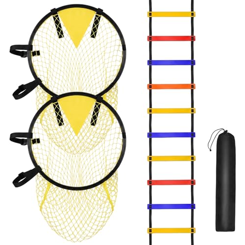 Soccer Target Net with Colorful Agility Ladder Set - Premium Football Training Equipment for Adults - Speed Ladder for Footwork, Agility Training Equipment & Soccer Gear with Carry Bag