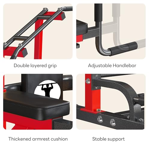 SogesPower Power Tower Pull Up Bar Station Multi-Function Pull Up Bar Stand for Home Gym, Adjustable Height Pull Up Dip Station Dip Bar Strength Training Fitness Equipment,Up to 500LBS - color: Red